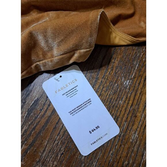 New Large Fabletics Light Honey Gigi Velour Thong Bodysuit One Shoulder NWT - Picture 6 of 8